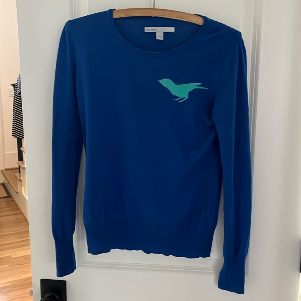 Old Navy Lightweight Blue Sweater Royal blue with bird sz S